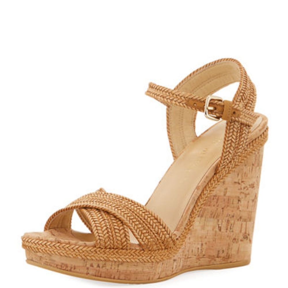Stuart Weitzman Minx Woven Cork Wedges